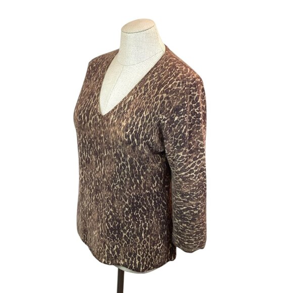 Kenar Leopard 2-Ply Cashmere Sweater V-Neck Womens XL - Picture 3 of 9